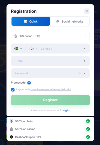 1win casino login