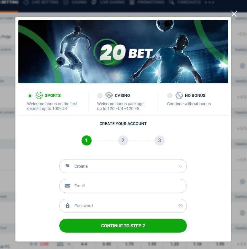 20bet bonus code